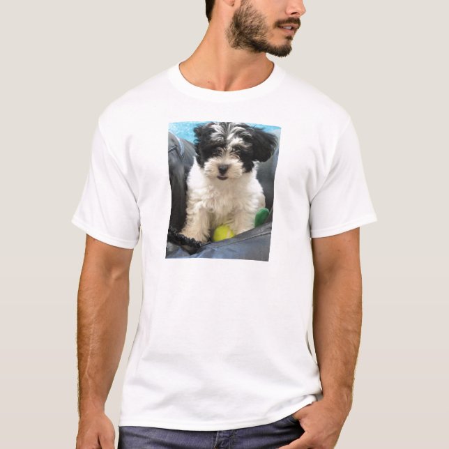 T-shirt Blanc de noir de chiot de délivrance de Havanese (Devant)