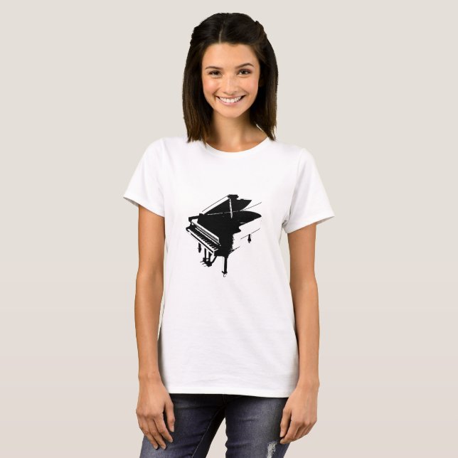 T-shirt Blanc de silhouette de piano (Devant entier)