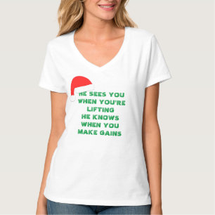 T-shirt blanc de v-cou des gains de Père Noël de