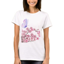 T-shirt blanc élégant avec fleur de cerise et bout