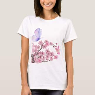 T-shirt blanc élégant avec fleur de cerise et bout