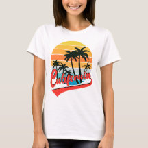 T-shirt blanc féminin California Retro Sunset