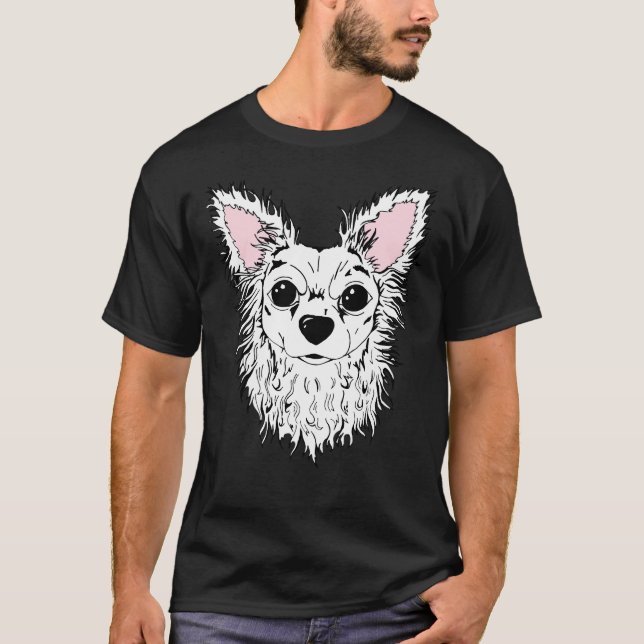 T-shirt Blanc Long Haired Chihuahua Portrait Chewy (Devant)