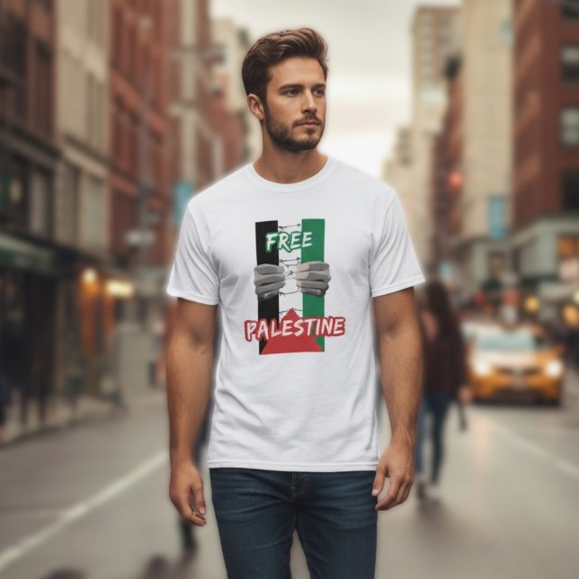 T-shirt blanc PALESTINE GRATUIT pour homme (Créateur téléchargé)