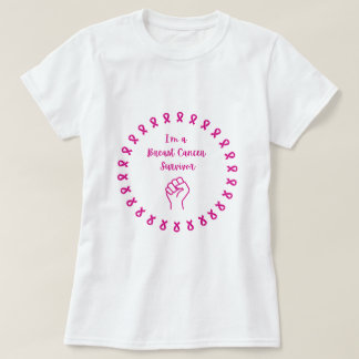 T-Shirt Blanc Poing Rose Survivante du Cancer du S