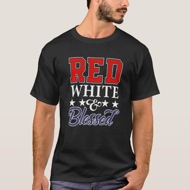T-shirt Blanc Rouge Et Béni 4 juillet Blanc Rouge (Devant)