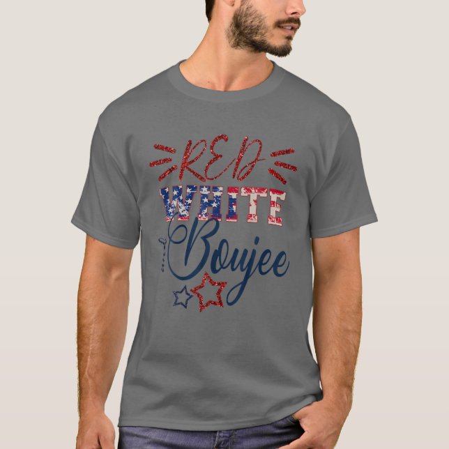 T-shirt Blanc Rouge Et Boujee 4 juillet Patriote Feu D'Oeu (Devant)