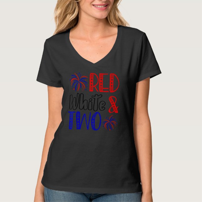 T-shirt Blanc rouge et deux 2e anniversaire 4 juillet Inde (Devant)