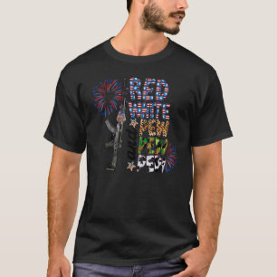 T-shirt Blanc Rouge Et Pew Pew Pew Pew Joyeux 4 juillet