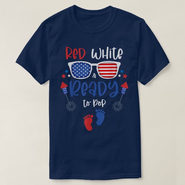 T-shirt Blanc rouge et prêt à pop 4 juillet Grossesse Ann (Design devant)