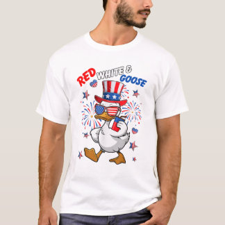 T-shirt Blanc Rouge & Oies USA Jour de l'Indépendance
