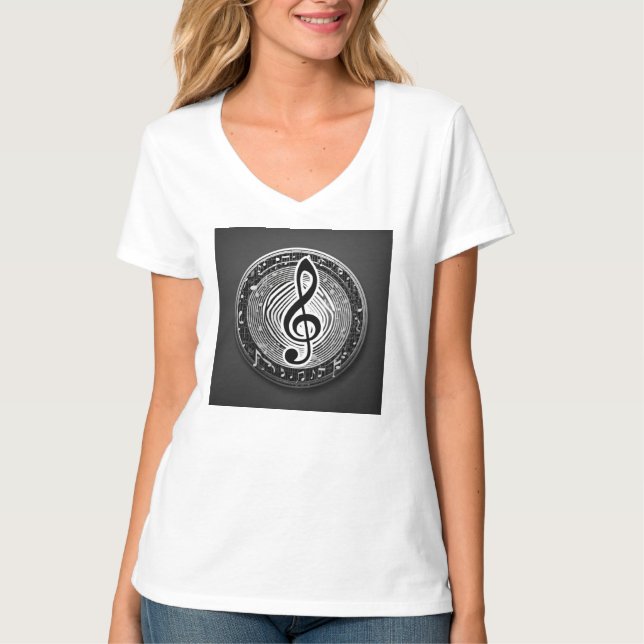 T-shirt blanc tendance avec symbole musical (Devant)
