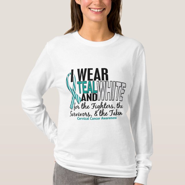 T-shirt Blanc turquoise de CANCER DU COL DE L'UTÉRUS pour (Devant)