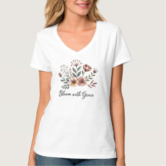 T-shirt Blanc Vintage coloré Fleurs florales Fleur sauvage
