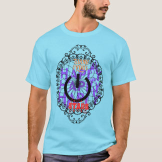 T - Shirt blau geschrieben glücklich und Motive