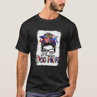 T-shirt Bleached All American Dog Mom Messy Bun Maman Us F