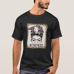 T-shirt Bleached Baseball Coach Messy Bun Jeu Jour Mères