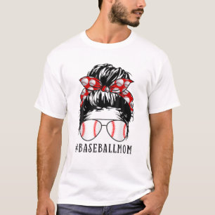 T-shirt Bleached Baseball Maman Messy Bun Joueur Maman Mèr