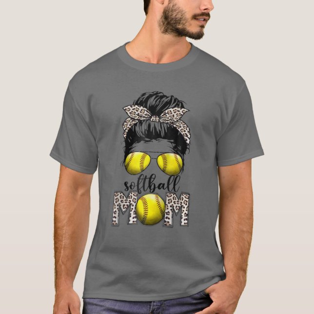 T-shirt Bleached Baseball Maman Messy Bun Joueur Maman Mèr (Devant)