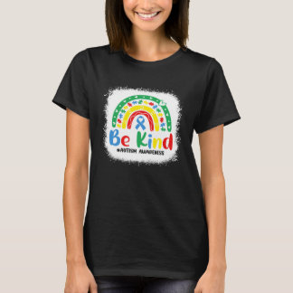 T-shirt Bleached Be Kind Rainbow Blue Ribbon Autism Awaren