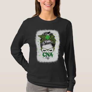 T-shirt Bleached Cna Life Messy Bun Leopard St patrick da