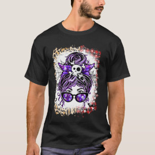 T-shirt Bleached Halloween Maman Vie Messy Bun Effrayant É