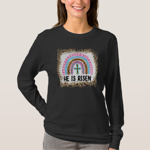 T-shirt Bleached Il Est Ressuscité Leopard Rainbow Christi