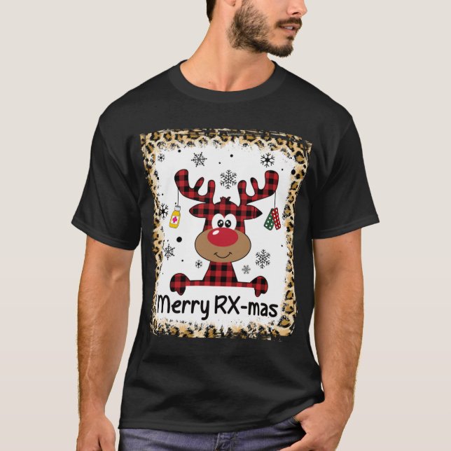 T-shirt Bleached Joyeux RX-Mas Reindeer Noël Pharmacie (Devant)