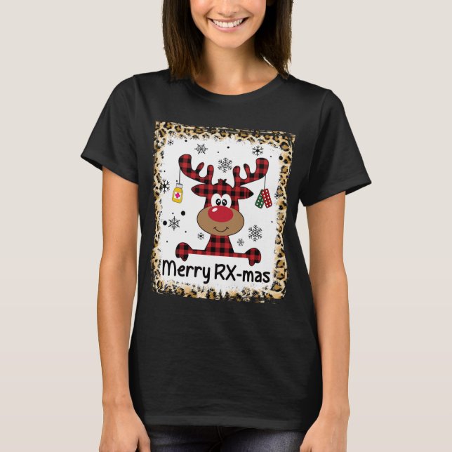 T-shirt Bleached Joyeux RX-Mas Reindeer Noël Pharmacie (Devant)