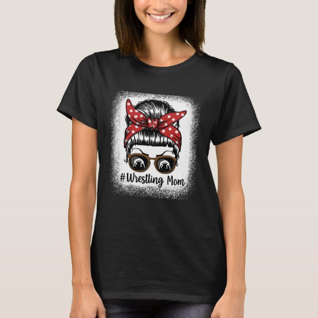 T-shirt Bleached Life Wrestling Mom Leopard Messy bun Glas (Devant)
