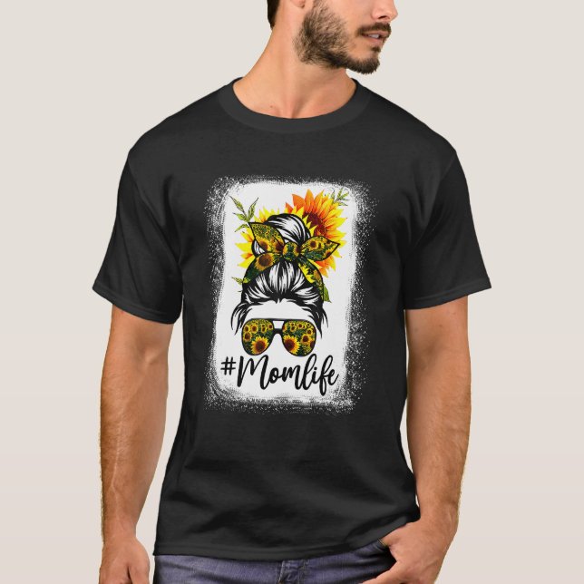 T-shirt Bleached Maman Vie Messeuse Bun Sunflower Femmes M (Devant)
