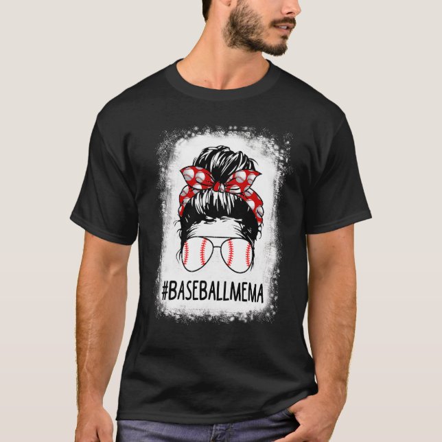 T-shirt Bleached Mema Life Messy Bun Softball Baseball Mot (Devant)