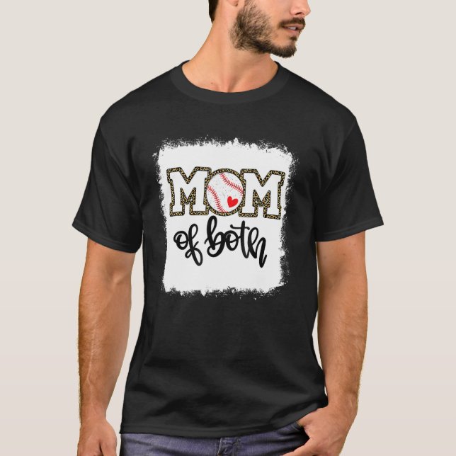 T-shirt Bleached Mom Of Both Leopard Baseball Mom Softball (Devant)