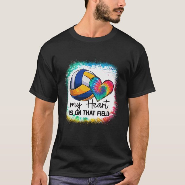 T-shirt Bleached My Heart Is On That Field Volleyball Mom  (Devant)