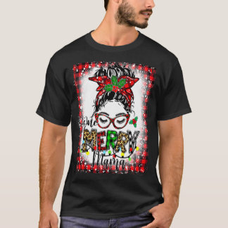 T-shirt Bleached One Merry Mama Messy Bun Mama Christmas