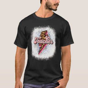 T-shirt Bleached Retro Enseignant Éclair Bolt Leopard Teac