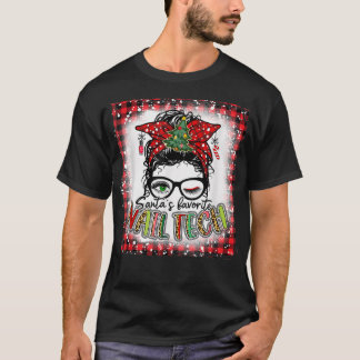 T-shirt Bleached Santa's Favorite Nail Tech Messy Bun Chri