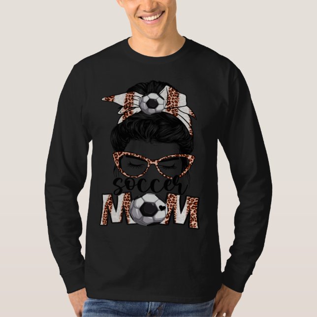 T-shirt Bleached Soccer Mom Game Day Messy Bun Leopard Pri (Devant)