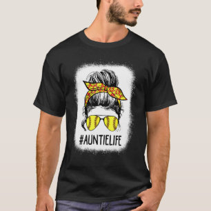 T-shirt Bleached Softball Auntie Life Messy Bun Mère D