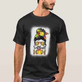 T-shirt Bleached Softball Maman Life Tie Dye Messy Bun Bas
