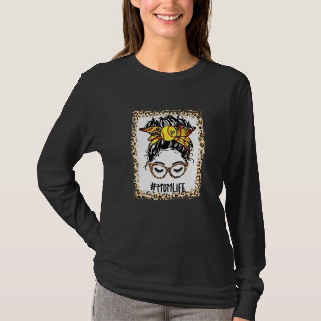 T-shirt Bleached Softball Maman Messy Bun Jour Jeu Mères D (Devant)