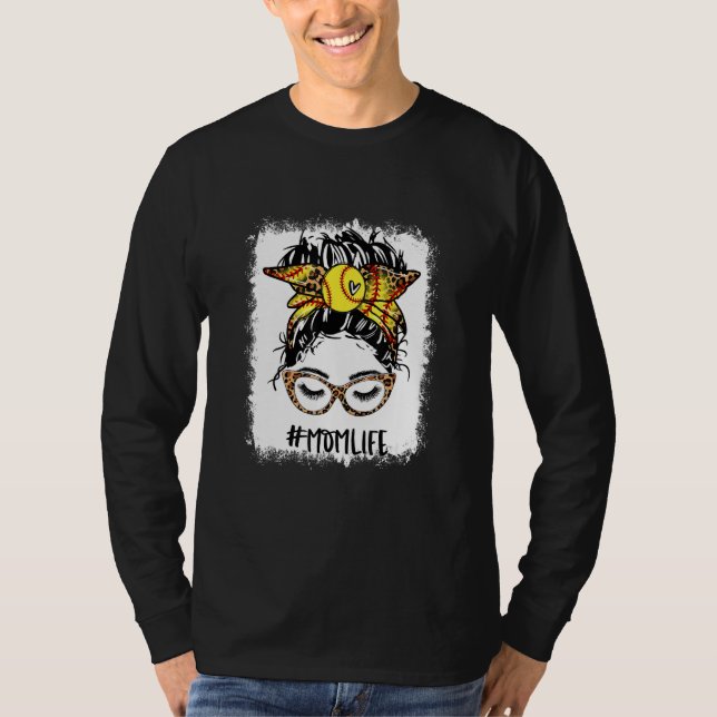 T-shirt Bleached Softball Maman Messy Bun Jour Jeu Mères D (Devant)