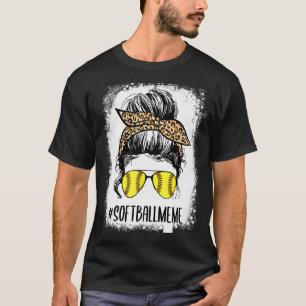 T-shirt Bleached Softball Mème Vie Leopard Messy Bun Moth