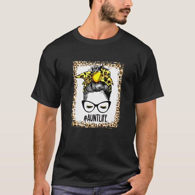 T-shirt Bleached Softball Tante Messy Bun Jeu Mères (Devant)