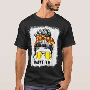 T-shirt Bleached Softball Tante Messy Bun Jour de la Mère