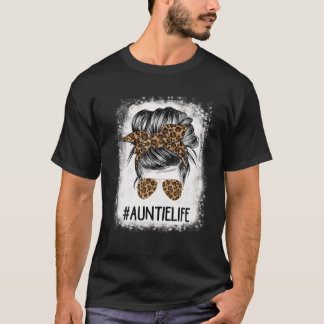T-shirt Bleached Vie Tante Leopard Messy Bun Femmes Mothe