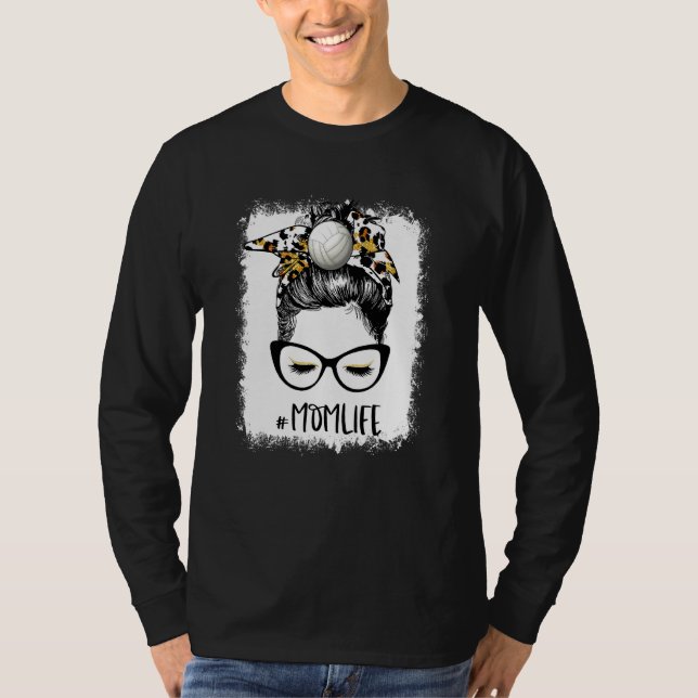 T-shirt Bleached Volleyball Maman Vie Leopard Messy Bun Ga (Devant)