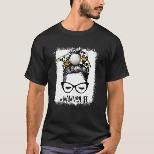 T-shirt Bleached Volleyball Nanny Life Leopard Messy Bun G