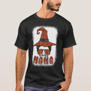T-shirt Bleached Witchy Mama Halloween Messy Bun Witch Mam