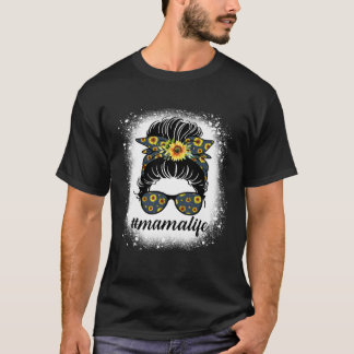 T-shirt Bleaches Mama Life Messagerie Cheveux Bun Sunflowe